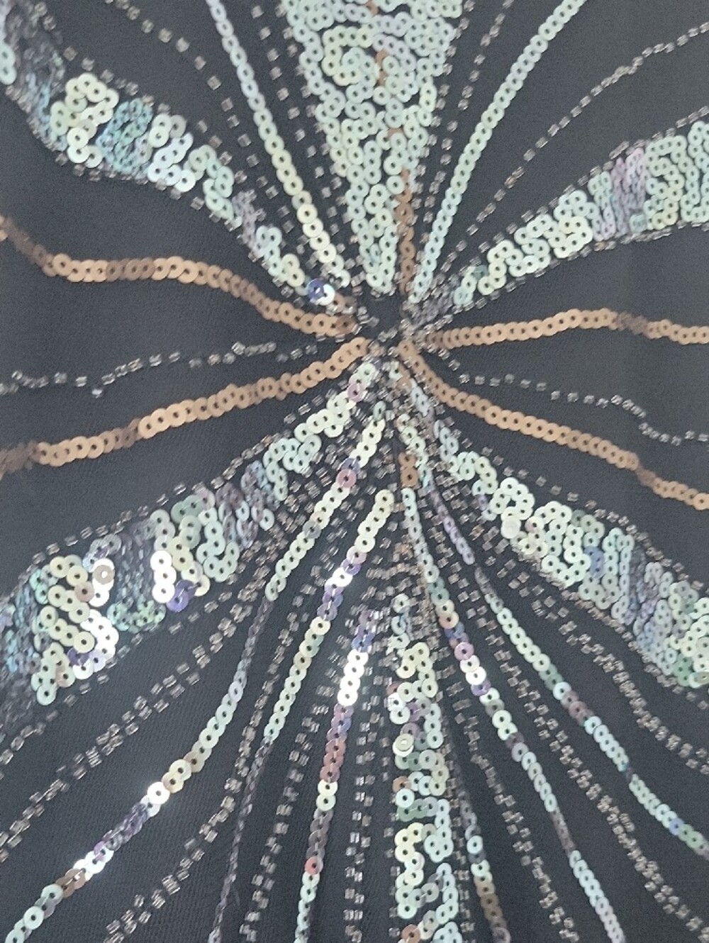 Black Sequin Starburst Midi Flapper Style Dress with Fringe - Picture 2 of 10